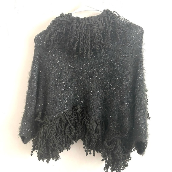 Vintage Cardigan Womens S/M Grey Whimsigoth Sequin Fringe Knit Shawl Boho Glam - Picture 8 of 9